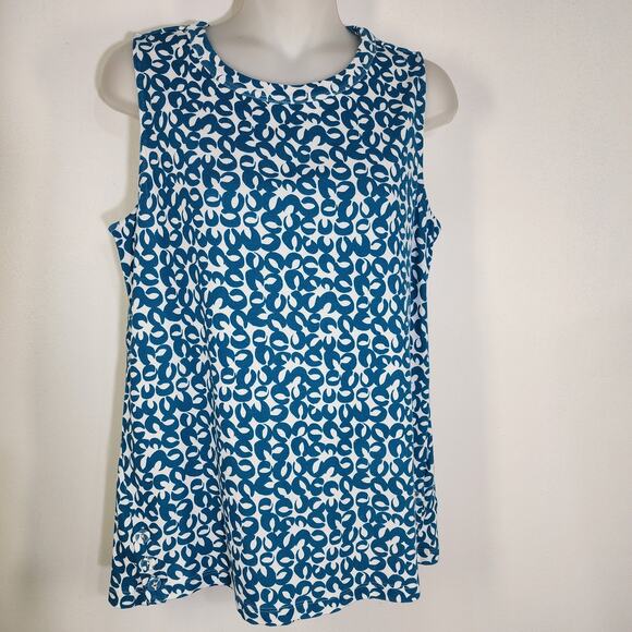 Chicos Womens Tank Top Medium Peacock Blue Geo Printed Button Detail Hardware - Picture 3 of 11